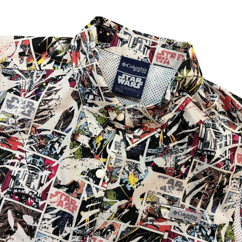 COLUMBIA PFG‎ Star Wars Sleeveless Button Shirt Mens Large Graphic Fishing Print